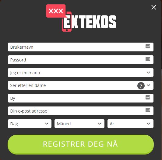 Registrer deg på Ektekos og finn potensielle treff ved å oppgi kjønn, fødselsdato og sted. Beskytt deg mot falske brukere med e-postbekreftelse.
